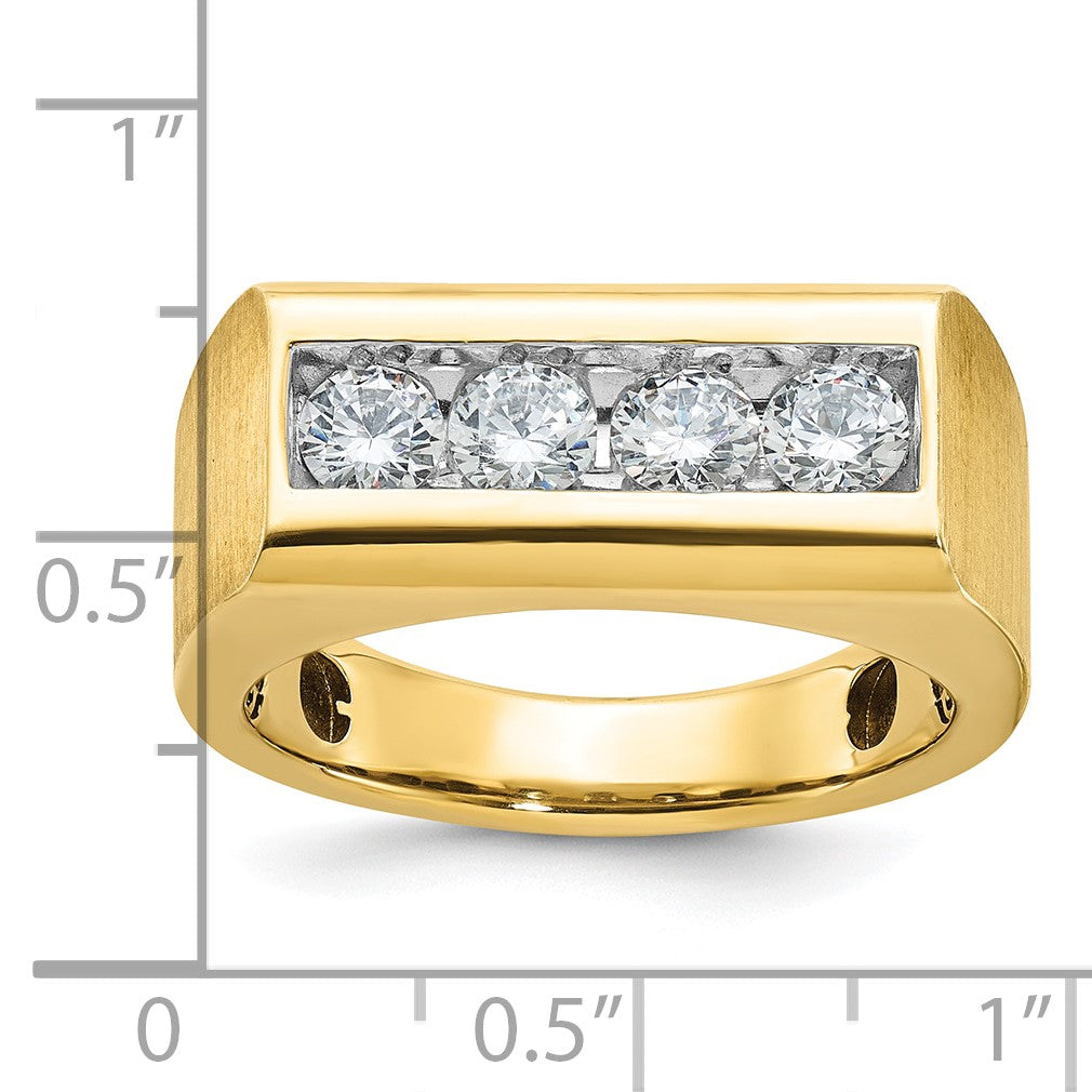 14K Gelbgold Herren-Ring mit quadratischer Oberseite und 1K Diamant, komplett besetzt