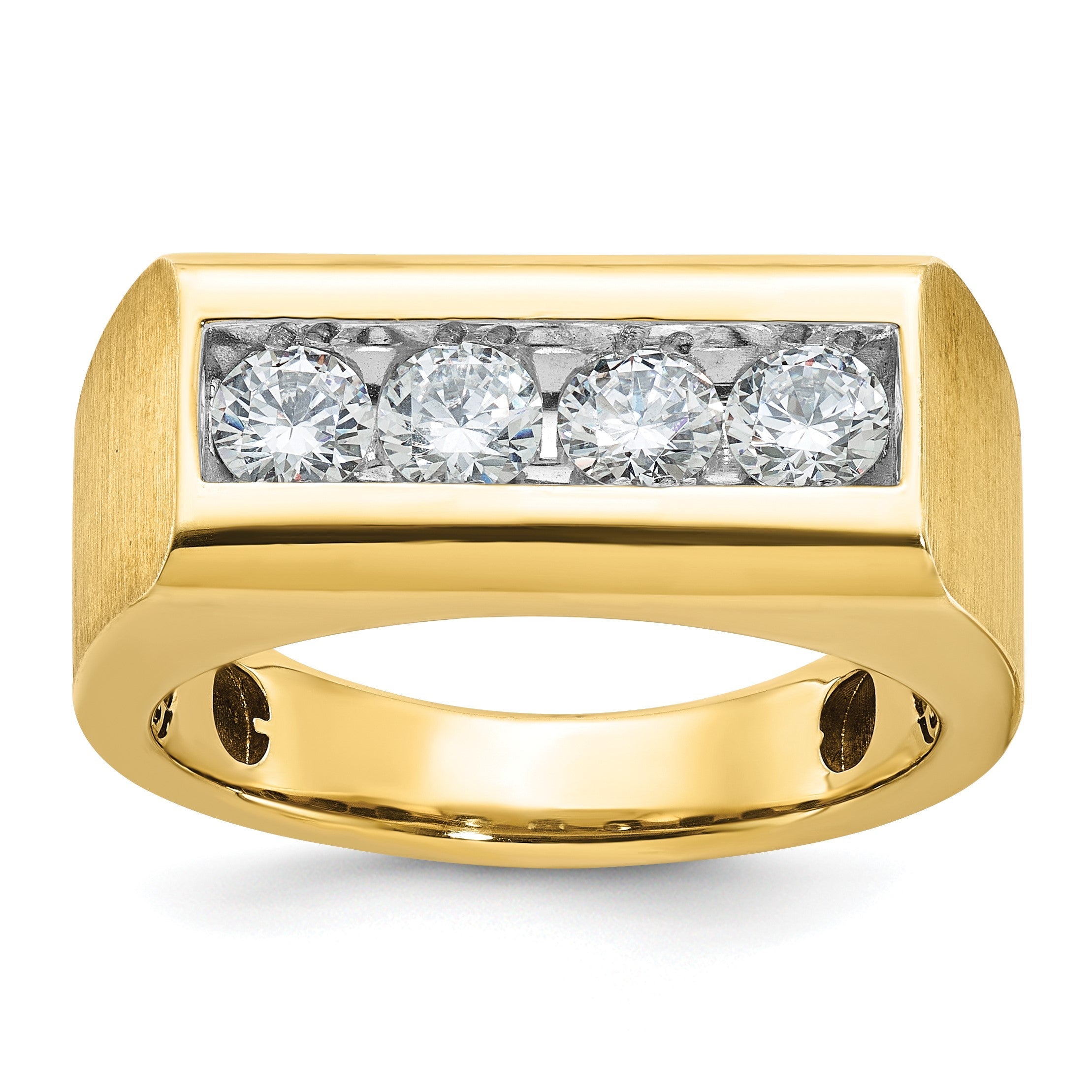 14K Gelbgold Herren-Ring mit quadratischer Oberseite und 1K Diamant, komplett besetzt