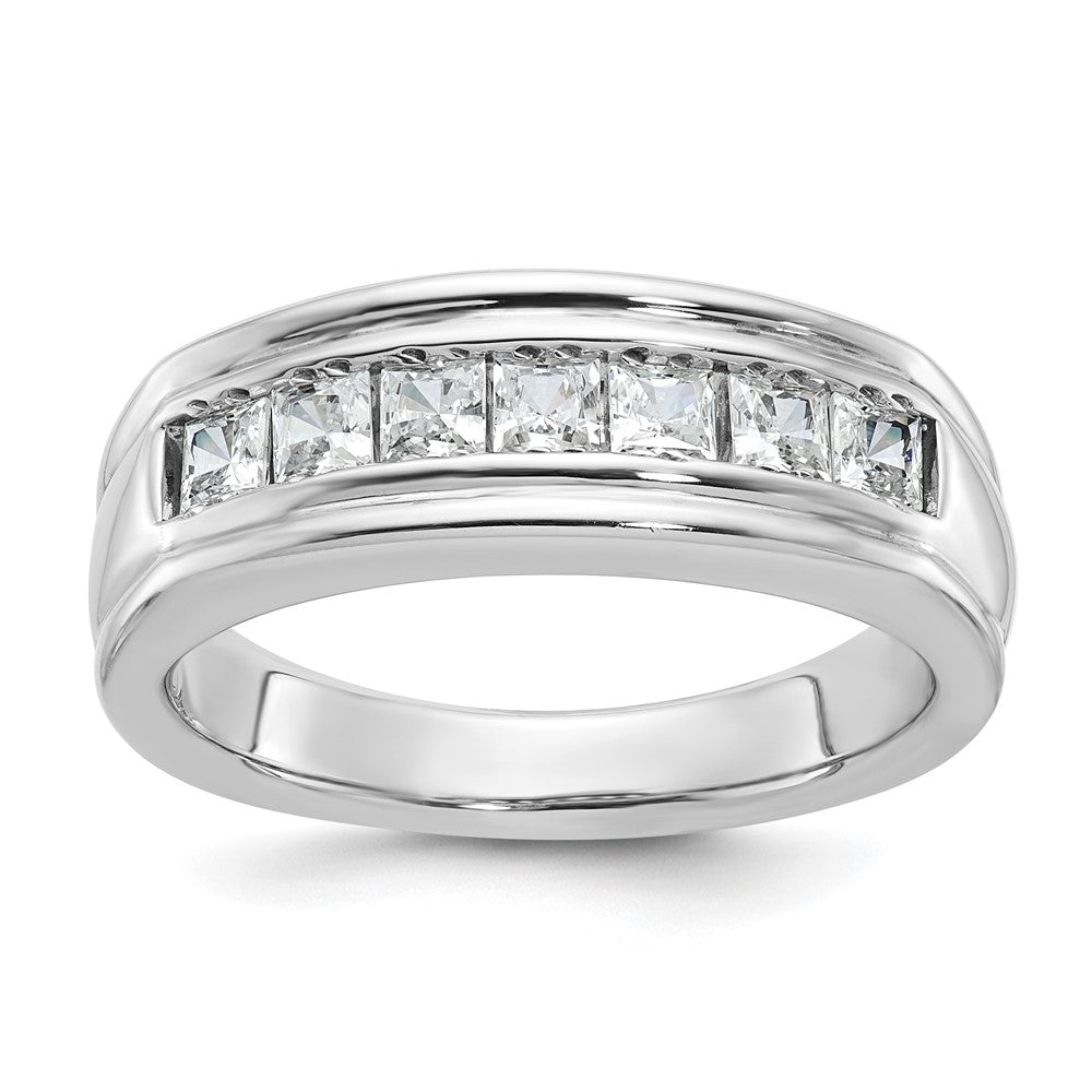 14K Weißgold Herren Ring mit 1K quadratischem Diamant, komplett besetzt