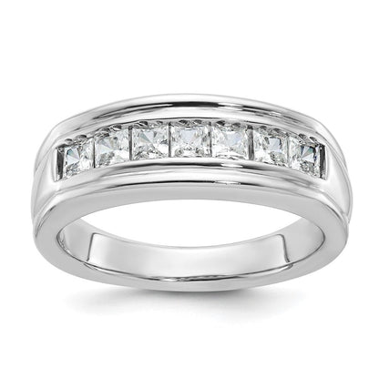 14K Weißgold Herren Ring mit 1K quadratischem Diamant, komplett besetzt