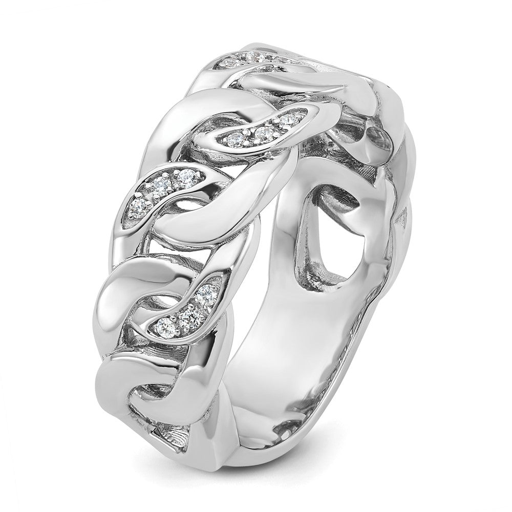 14K Weißgold Herren-Ring mit Glieder-Design und 0,125 Karat Diamanten