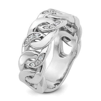 14K Weißgold Herren-Ring mit Glieder-Design und 0,125 Karat Diamanten