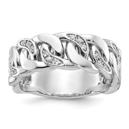 14K Weißgold Herren-Ring mit Glieder-Design und 0,125 Karat Diamanten