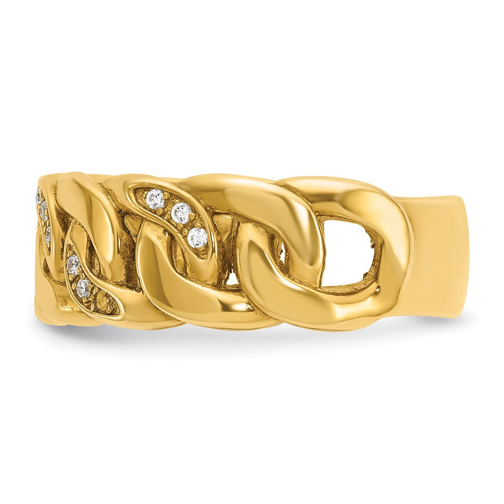 14K Gelbgold Herren-Ring mit Kettenglied-Design und 0,125 Karat Diamant, komplett