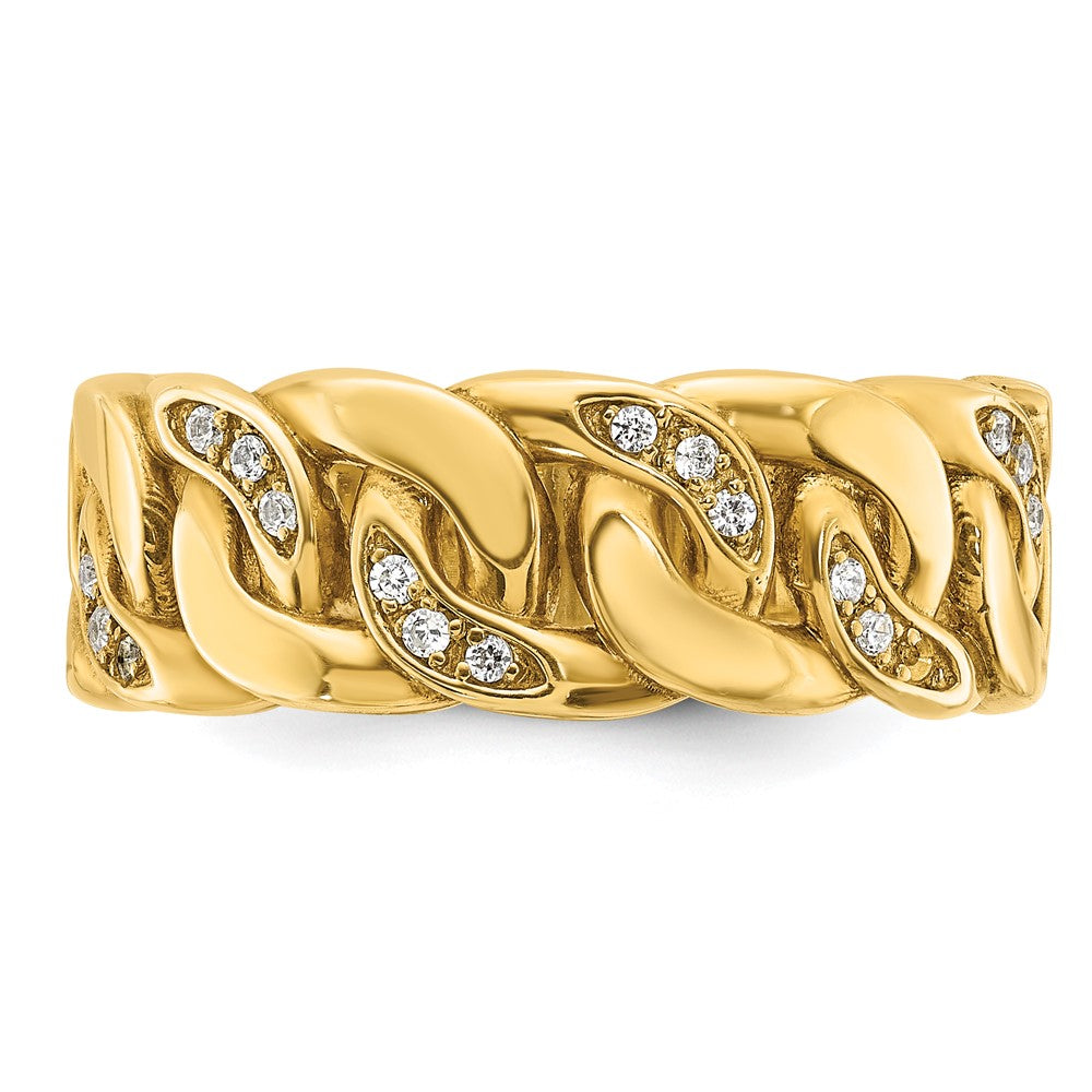 14K Gelbgold Herren-Ring mit Kettenglied-Design und 0,125 Karat Diamant, komplett