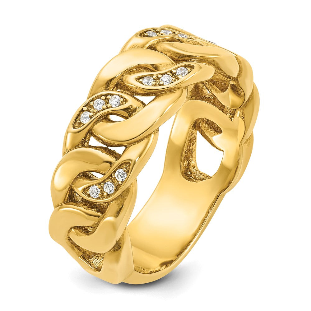 14K Gelbgold Herren-Ring mit Kettenglied-Design und 0,125 Karat Diamant, komplett