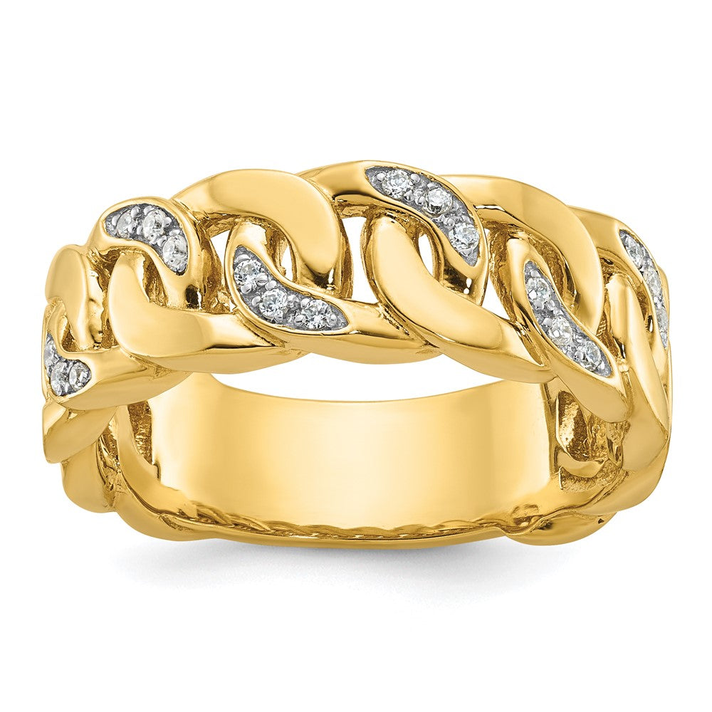 14K Gelbgold Herren-Ring mit Kettenglied-Design und 0,125 Karat Diamant, komplett