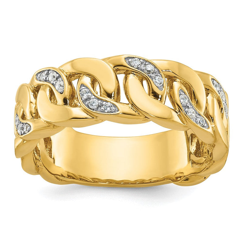 14K Gelbgold Herren-Ring mit Kettenglied-Design und 0,125 Karat Diamant, komplett