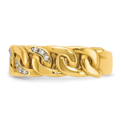 14K Gelbgold Herren-Ring mit Kettenglied-Design und 0,125 Karat Diamant, komplett besetzt