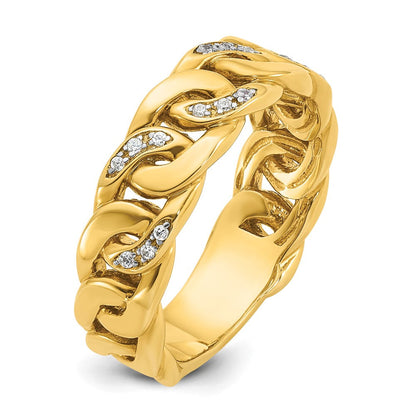 14K Gelbgold Herren-Ring mit Kettenglied-Design und 0,125 Karat Diamant, komplett besetzt