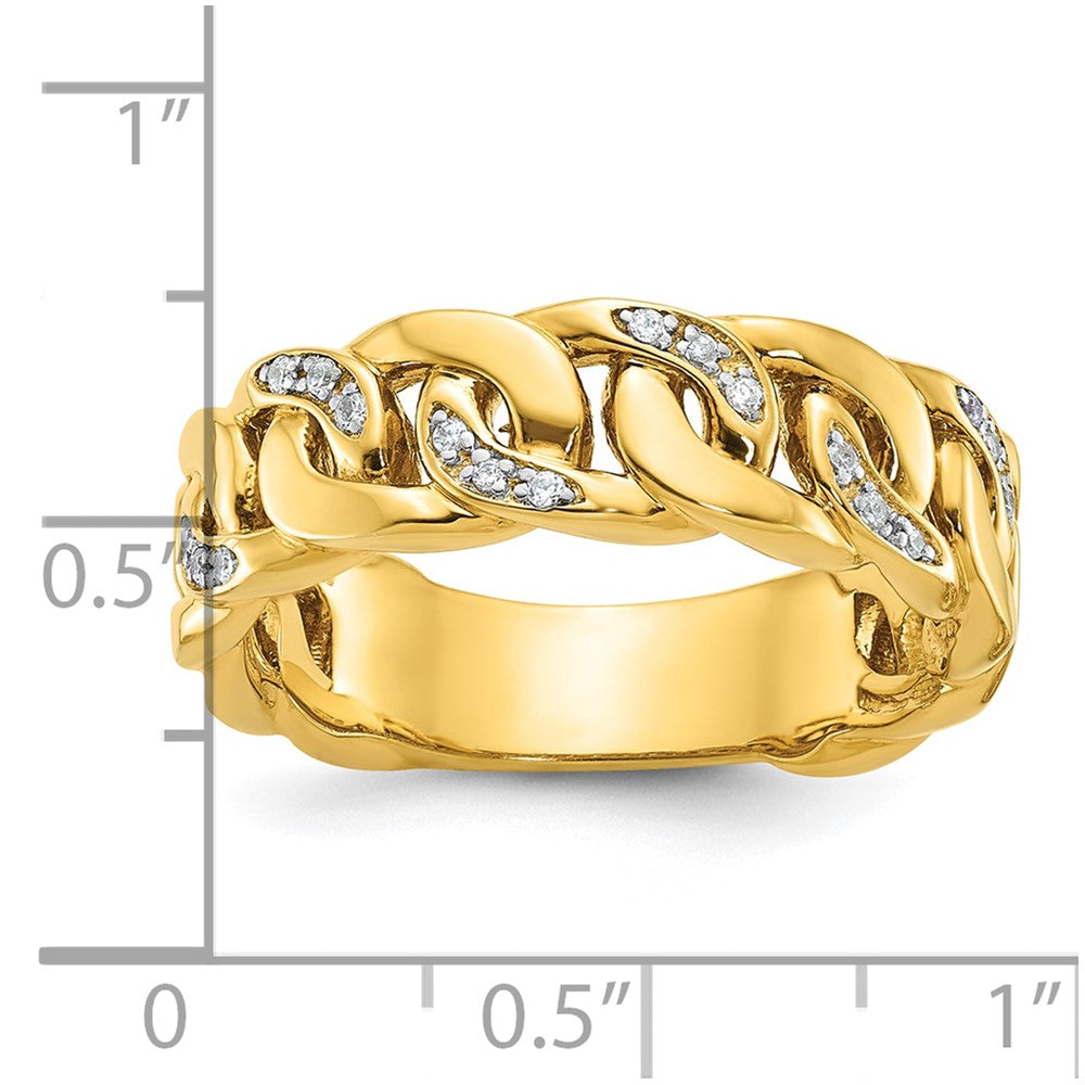 14K Gelbgold Herren-Ring mit Kettenglied-Design und 0,125 Karat Diamant, komplett besetzt