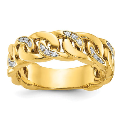 14K Gelbgold Herren-Ring mit Kettenglied-Design und 0,125 Karat Diamant, komplett besetzt