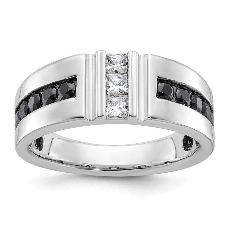 10K Weißgold Ibgoodman Herren Poliert und Gerillt Schwarz 1 Karat A Qualität Diamant Ring