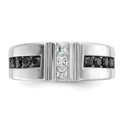 14K Weißgold Herren-Ring mit schwarzen und weißen Diamanten, 1K
