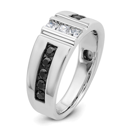 14K Weißgold Herren-Ring mit schwarzen und weißen Diamanten, 1K