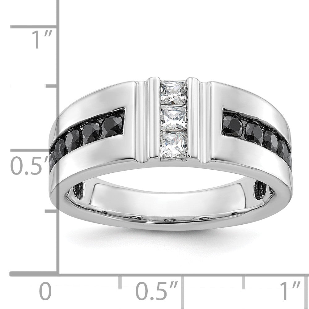 14K Weißgold Herren-Ring mit schwarzen und weißen Diamanten, 1K