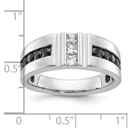14K Weißgold Herren-Ring mit schwarzen und weißen Diamanten, 1K