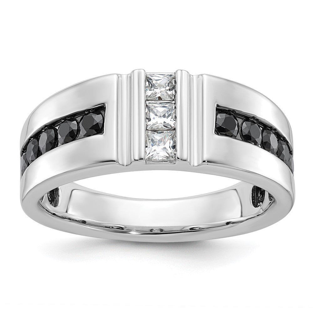 14K Weißgold Herren-Ring mit schwarzen und weißen Diamanten, 1K