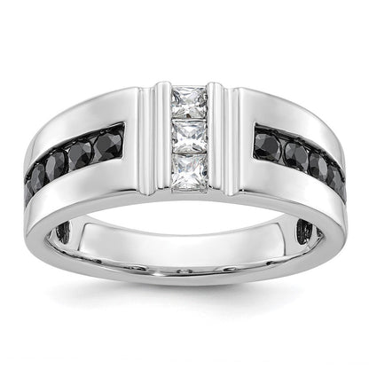 14K Weißgold Herren-Ring mit schwarzen und weißen Diamanten, 1K
