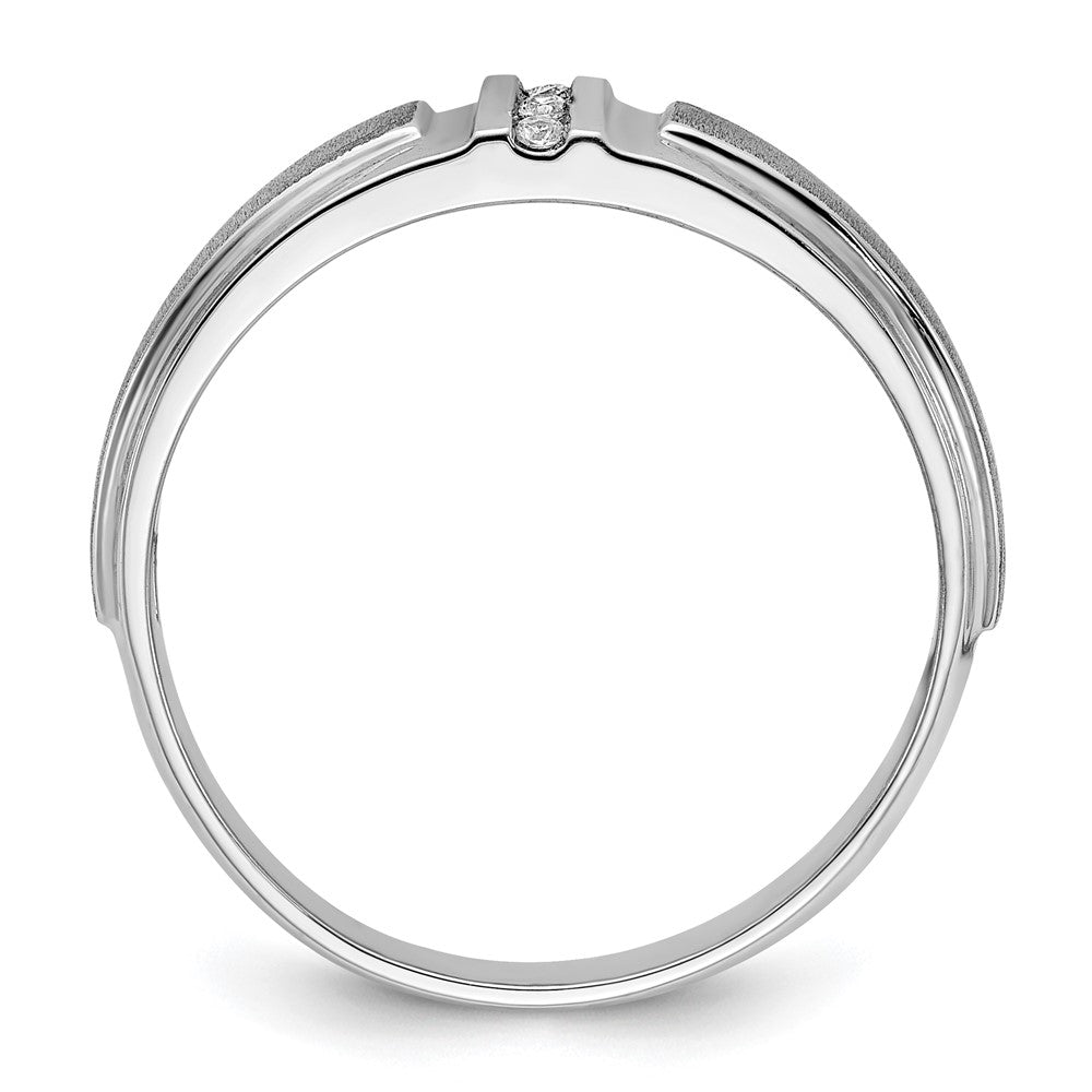 14K Weißgold Herren-Ring, poliert und satiniert, mit 0,05K Diamant, komplett besetzt