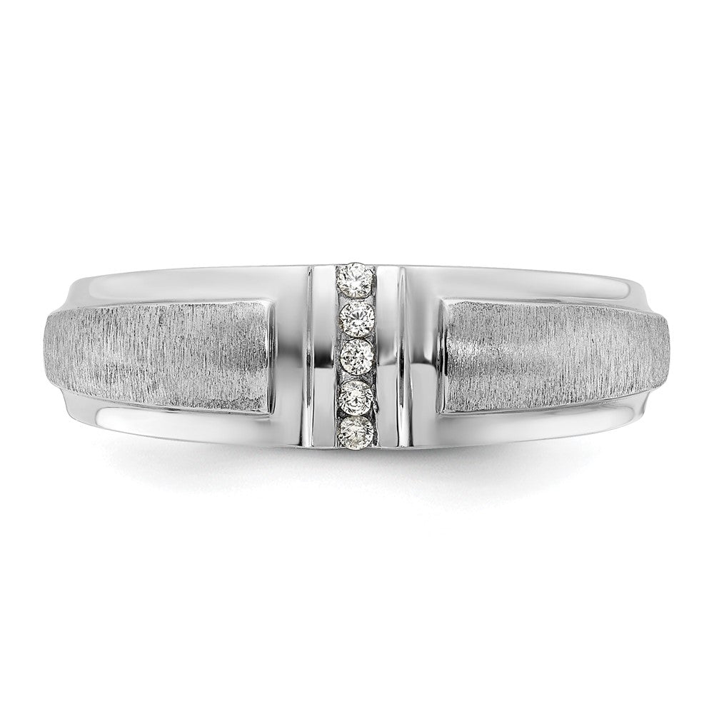 14K Weißgold Herren-Ring, poliert und satiniert, mit 0,05K Diamant, komplett besetzt