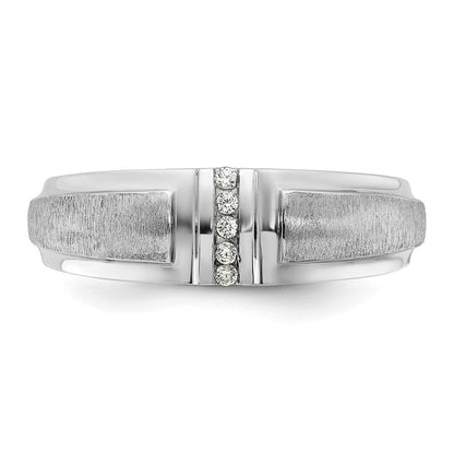 14K Weißgold Herren-Ring, poliert und satiniert, mit 0,05K Diamant, komplett besetzt