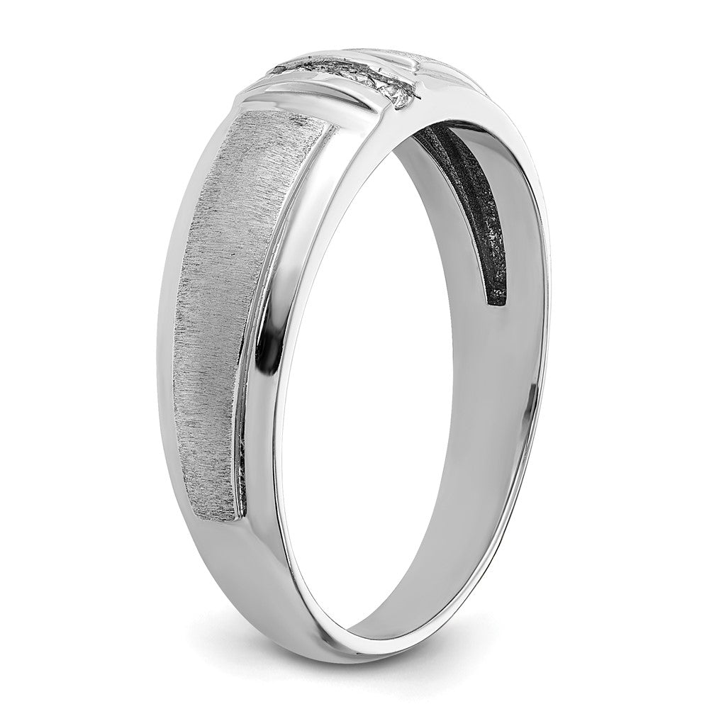 14K Weißgold Herren-Ring, poliert und satiniert, mit 0,05K Diamant, komplett besetzt