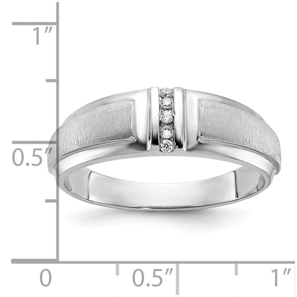 14K Weißgold Herren-Ring, poliert und satiniert, mit 0,05K Diamant, komplett besetzt