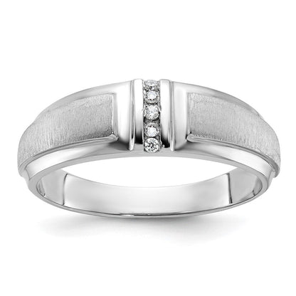 14K Weißgold Herren-Ring, poliert und satiniert, mit 0,05K Diamant, komplett besetzt