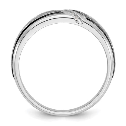 14K Weißgold mit Schwarzrhodium Herren Siegelring mit Satinfinish und 0,05K Diamant, komplett besetzt