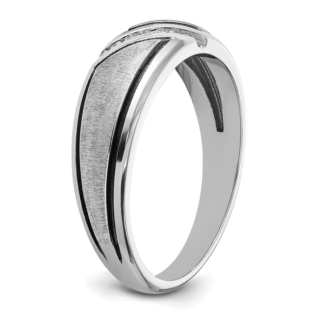 14K Weißgold mit Schwarzrhodium Herren Siegelring mit Satinfinish und 0,05K Diamant, komplett besetzt