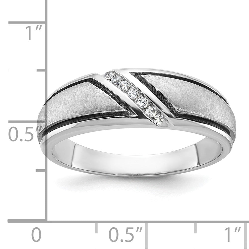 14K Weißgold mit Schwarzrhodium Herren Siegelring mit Satinfinish und 0,05K Diamant, komplett besetzt