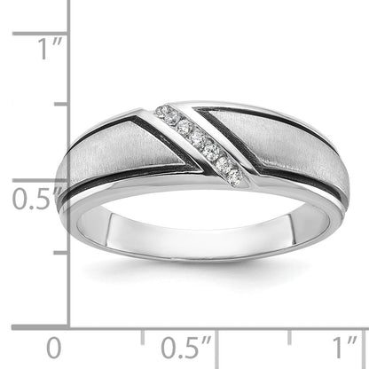 14K Weißgold mit Schwarzrhodium Herren Siegelring mit Satinfinish und 0,05K Diamant, komplett besetzt