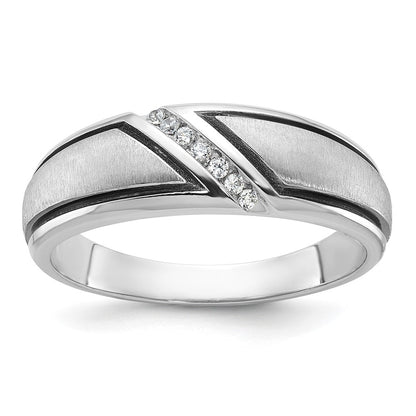 14K Weißgold mit Schwarzrhodium Herren Siegelring mit Satinfinish und 0,05K Diamant, komplett besetzt