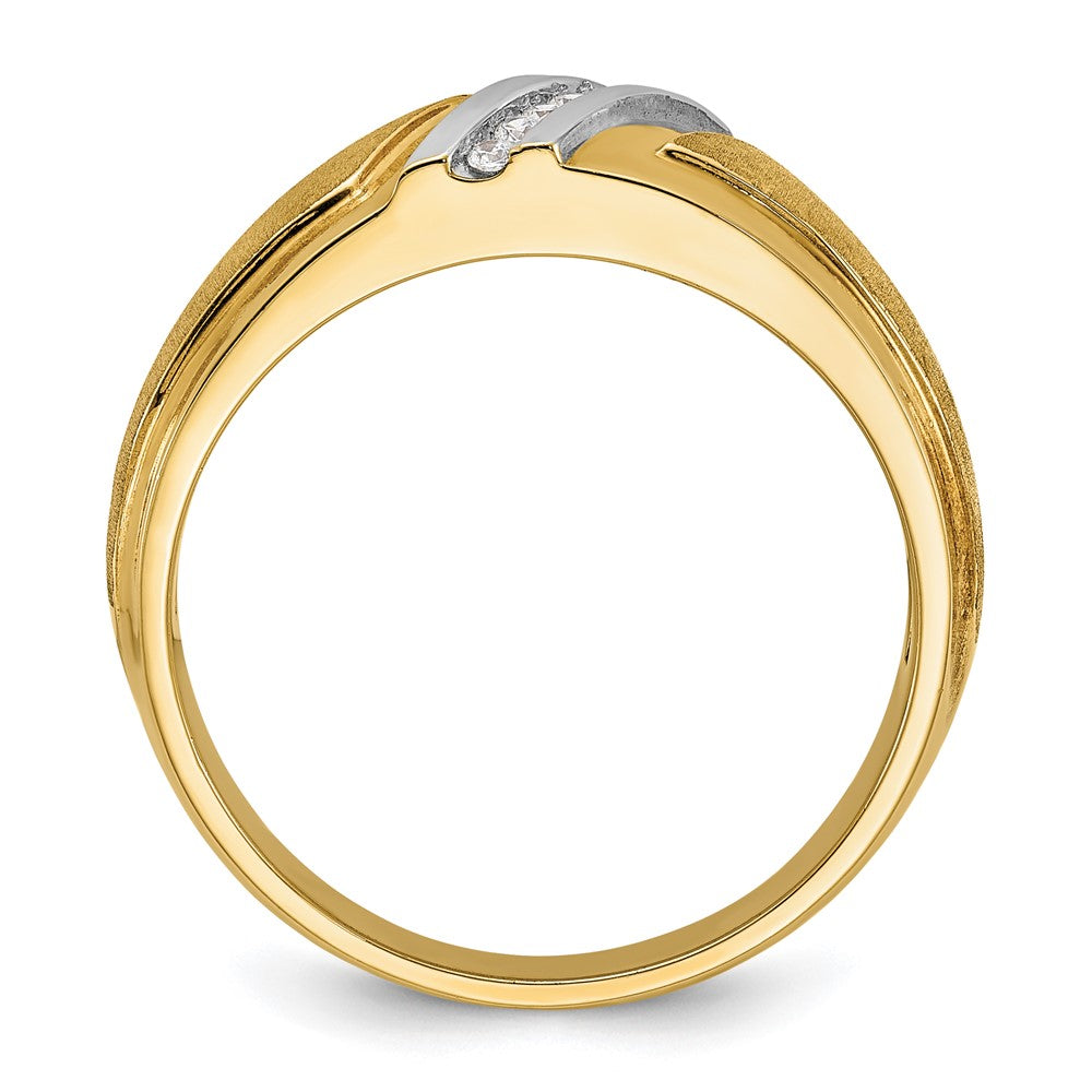 14K Gelbgold & Rhodium mit Weiß Herren Ring, poliert und satiniert, 0,05 ct. Labor-gezüchteter Diamant