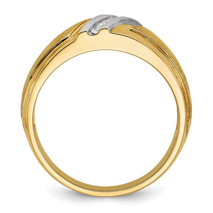 14K Gelb- und Rhodiumgold mit Weißrhodium Herren Poliert und Satiniert 0,05 ct. Diamant Ring