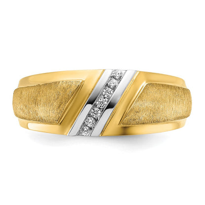 14K Gelb- und Rhodiumgold mit Weißrhodium Herren Poliert und Satiniert 0,05 ct. Diamant Ring