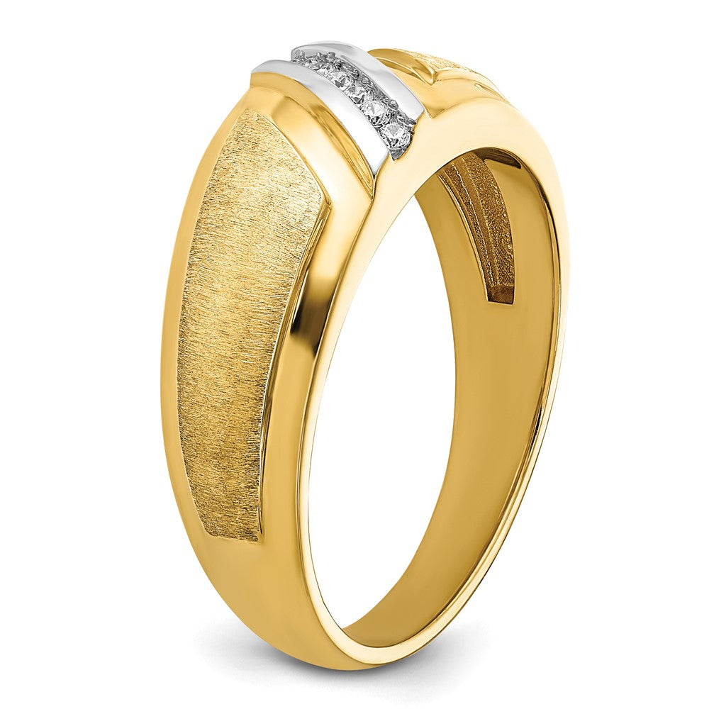 14K Gelb- und Rhodiumgold mit Weißrhodium Herren Poliert und Satiniert 0,05 ct. Diamant Ring