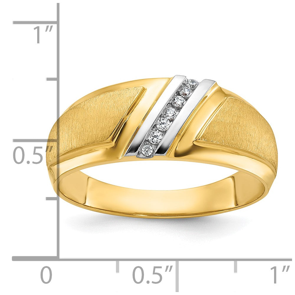 14K Gelb- und Rhodiumgold mit Weißrhodium Herren Poliert und Satiniert 0,05 ct. Diamant Ring