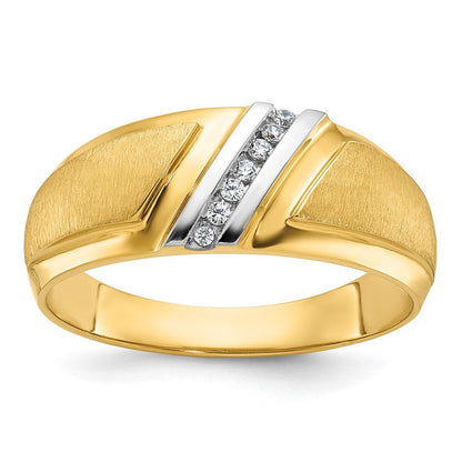 14K Gelb- und Rhodiumgold mit Weißrhodium Herren Poliert und Satiniert 0,05 ct. Diamant Ring