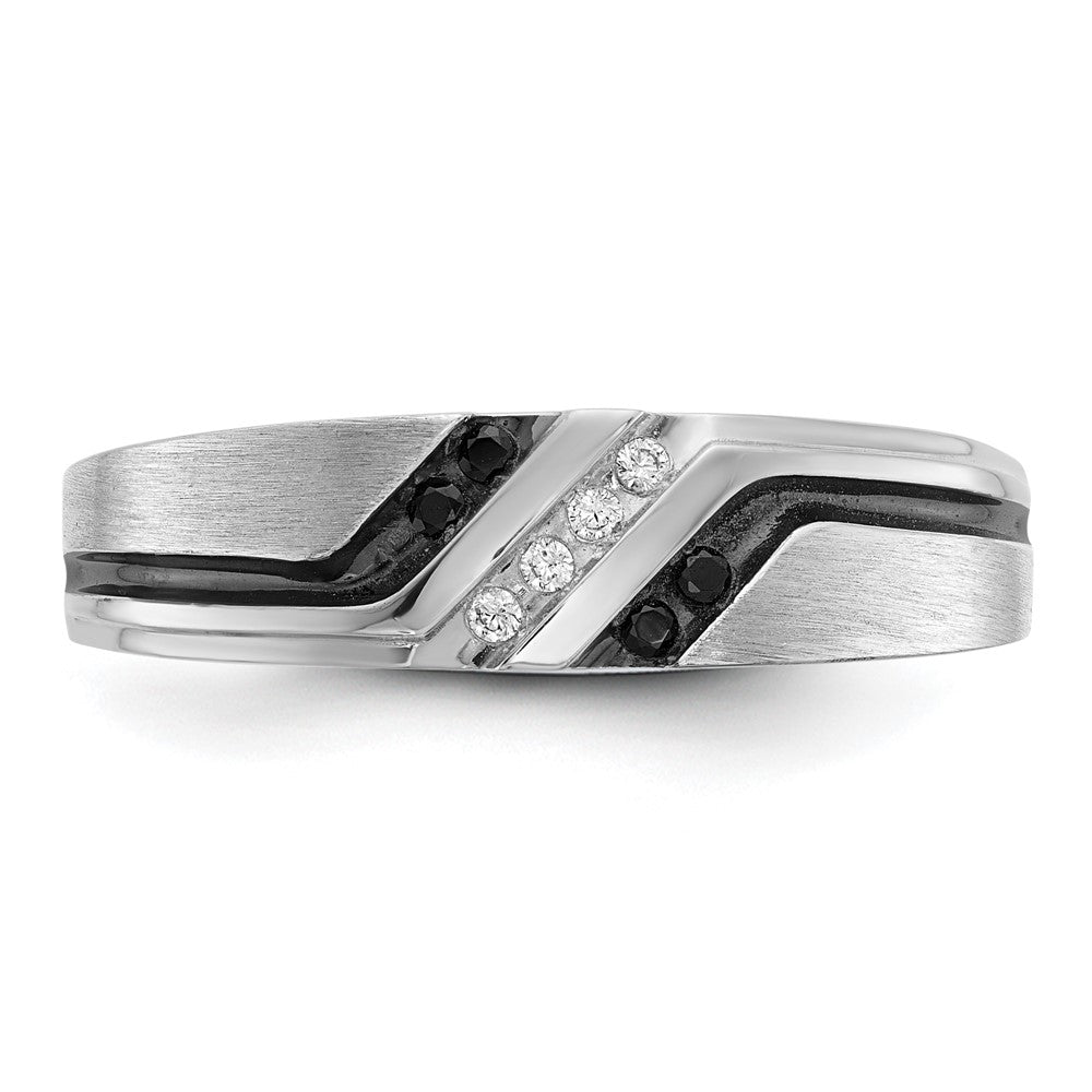 14K Weißgold mit Schwarzrhodinierung Herren Ring, satiniert, mit 0,125 Karat schwarzen und weißen Diamanten, komplett besetzt
