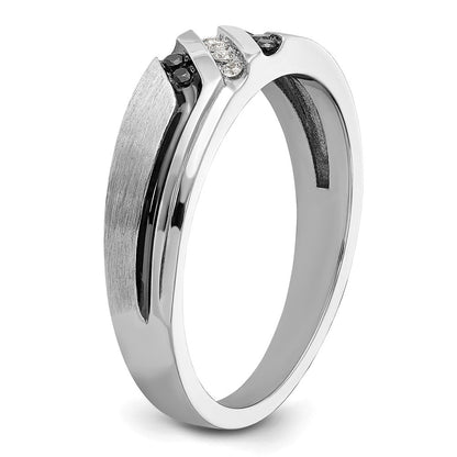 14K Weißgold Herrenring mit 0,125 ct. im Labor gezüchteten Diamanten VS/SI+ G+ und 0,125 ct. schwarzen, natürlichen Diamanten, poliert, satiniert und gerillt