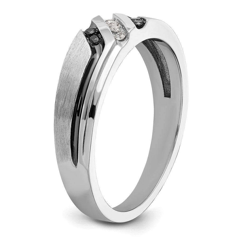 14K Weißgold mit Schwarzrhodinierung Herren Ring, satiniert, mit 0,125 Karat schwarzen und weißen Diamanten, komplett besetzt