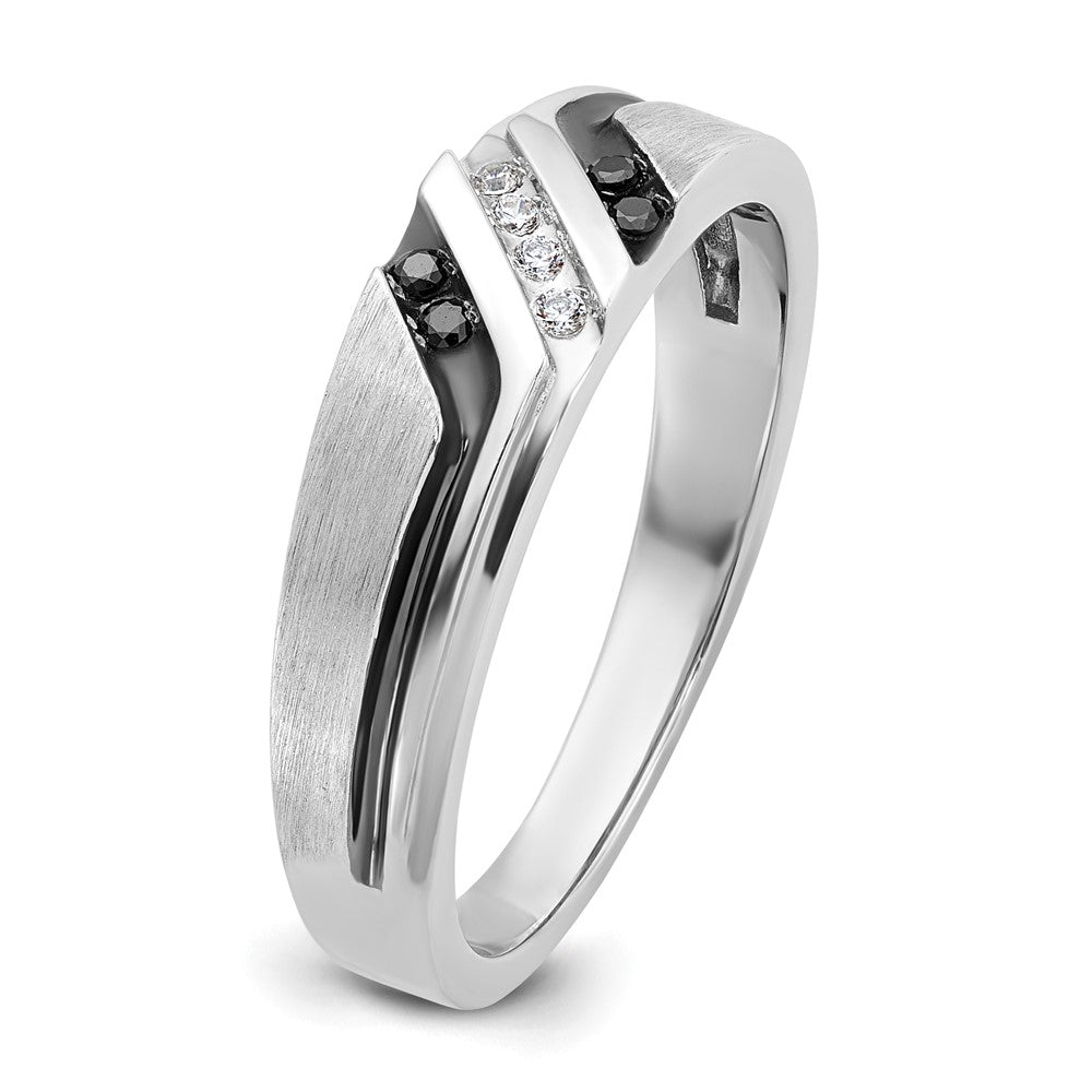 14K Weißgold mit Schwarzrhodinierung Herren Ring, satiniert, mit 0,125 Karat schwarzen und weißen Diamanten, komplett besetzt