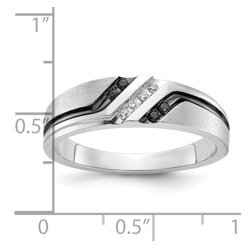 14K Weißgold mit Schwarzrhodinierung Herren Ring, satiniert, mit 0,125 Karat schwarzen und weißen Diamanten, komplett besetzt