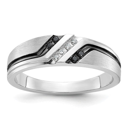 14K Weißgold Herrenring mit 0,125 ct. im Labor gezüchteten Diamanten VS/SI+ G+ und 0,125 ct. schwarzen, natürlichen Diamanten, poliert, satiniert und gerillt