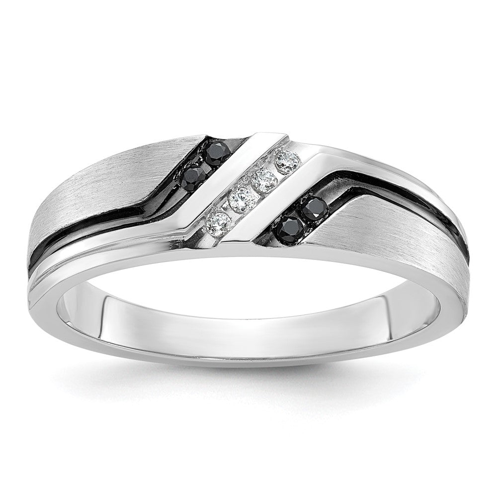 14K Weißgold mit Schwarzrhodinierung Herren Ring, satiniert, mit 0,125 Karat schwarzen und weißen Diamanten, komplett besetzt