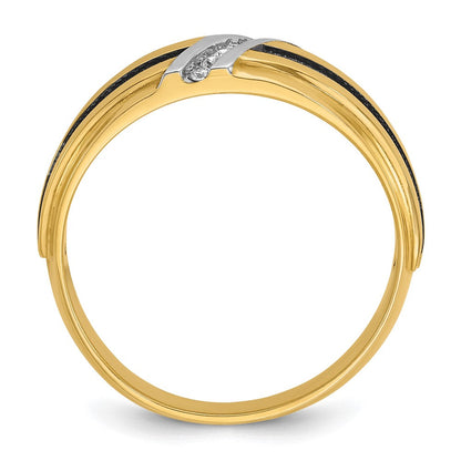 14K Gelbgold und Rhodiniertes Gold mit Schwarz-Weiß-Rhodinierung, Herren-Siegelring mit Satinfinish und 0,05K Diamant, komplett