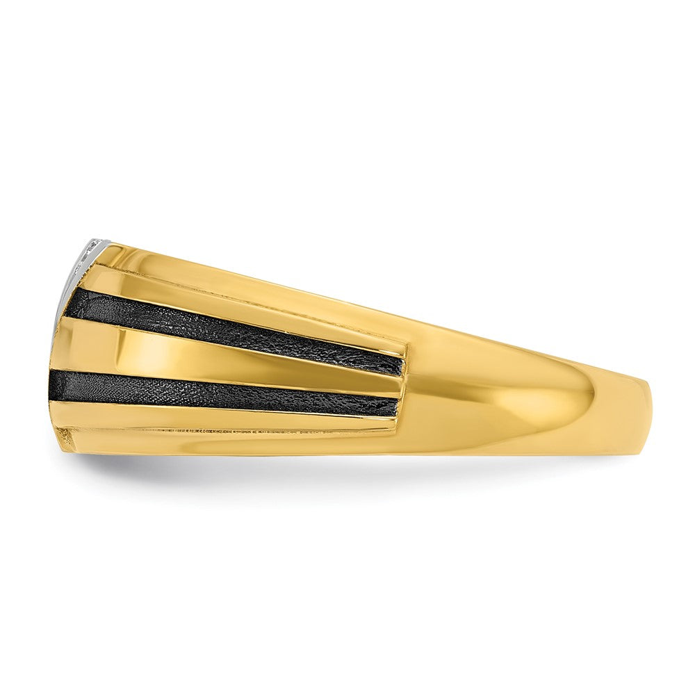14K Gelbgold und Rhodiniertes Gold mit Schwarz-Weiß-Rhodinierung, Herren-Siegelring mit Satinfinish und 0,05K Diamant, komplett