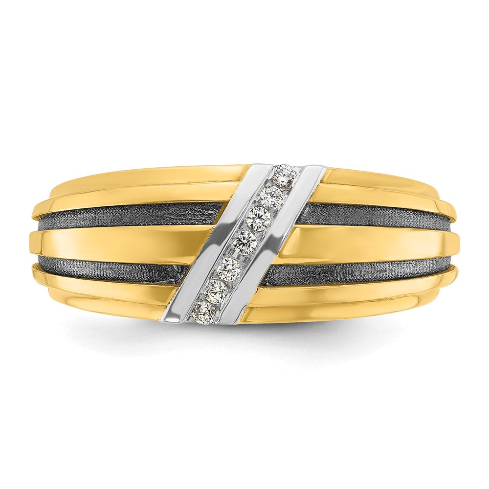 14K Gelbgold und Rhodiniertes Gold mit Schwarz-Weiß-Rhodinierung, Herren-Siegelring mit Satinfinish und 0,05K Diamant, komplett